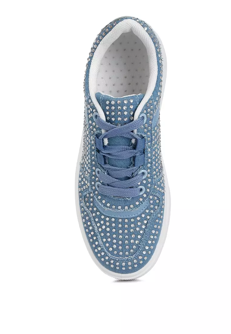 Denim Rhinestones Embellished Chunky Sole Sneakers
