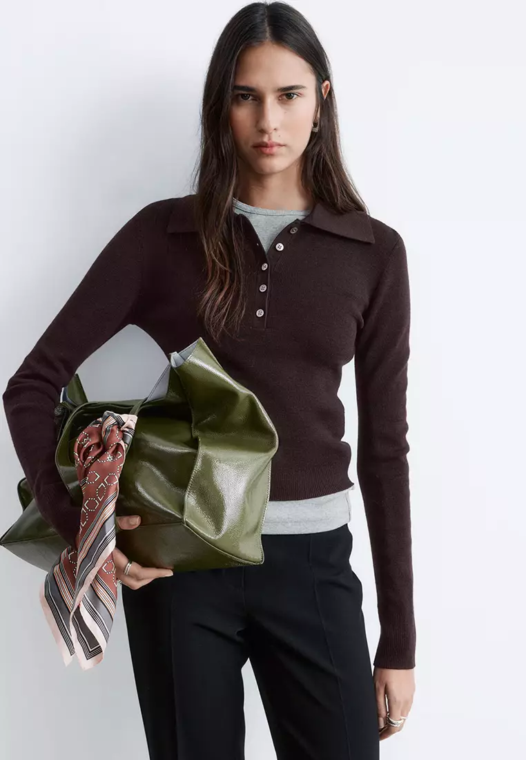 Rib-Knit Merino Wool Polo Top