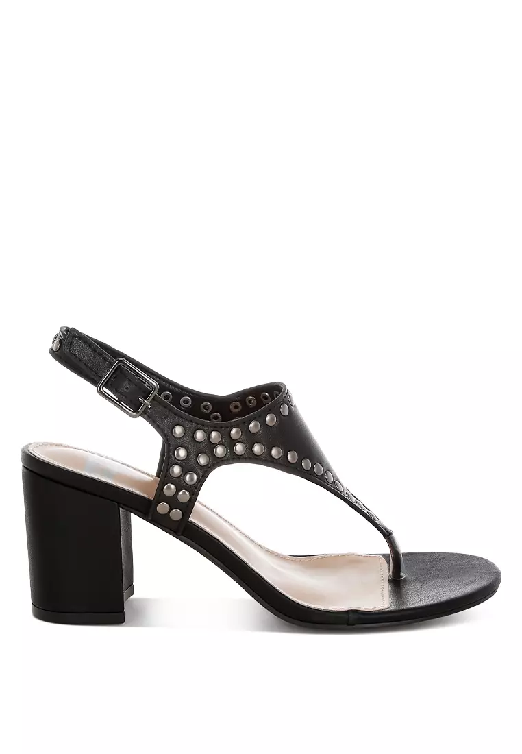 Rag & CO. Studded Genuine Leather Sandals In Black