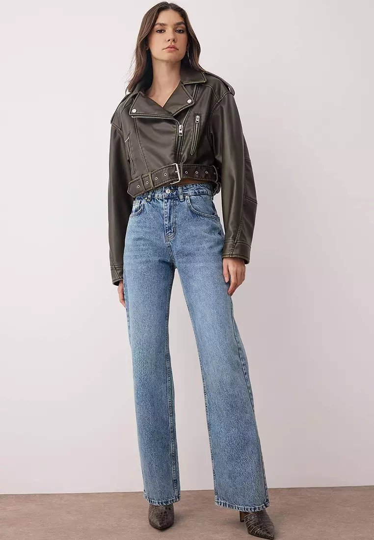 Blue High Waist Wide Leg Jeans Twoaw26Je00083