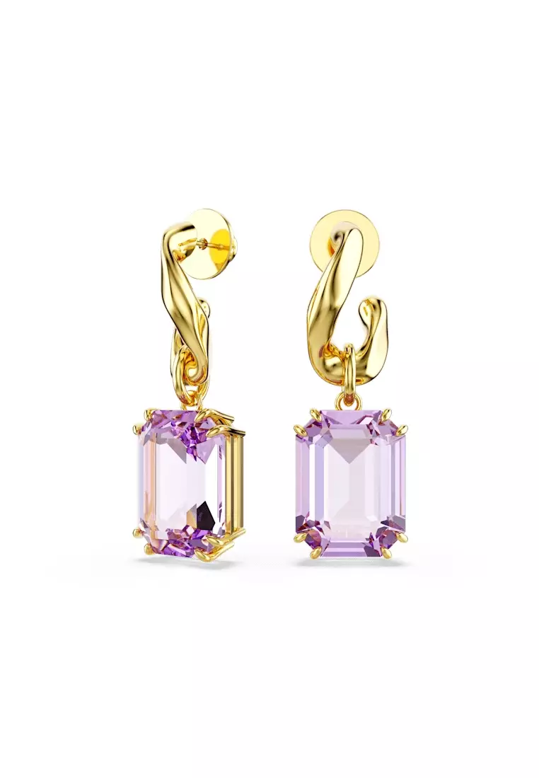 Millenia Drop Earrings, Octagon Cut, Purple, Gold-Tone Plated