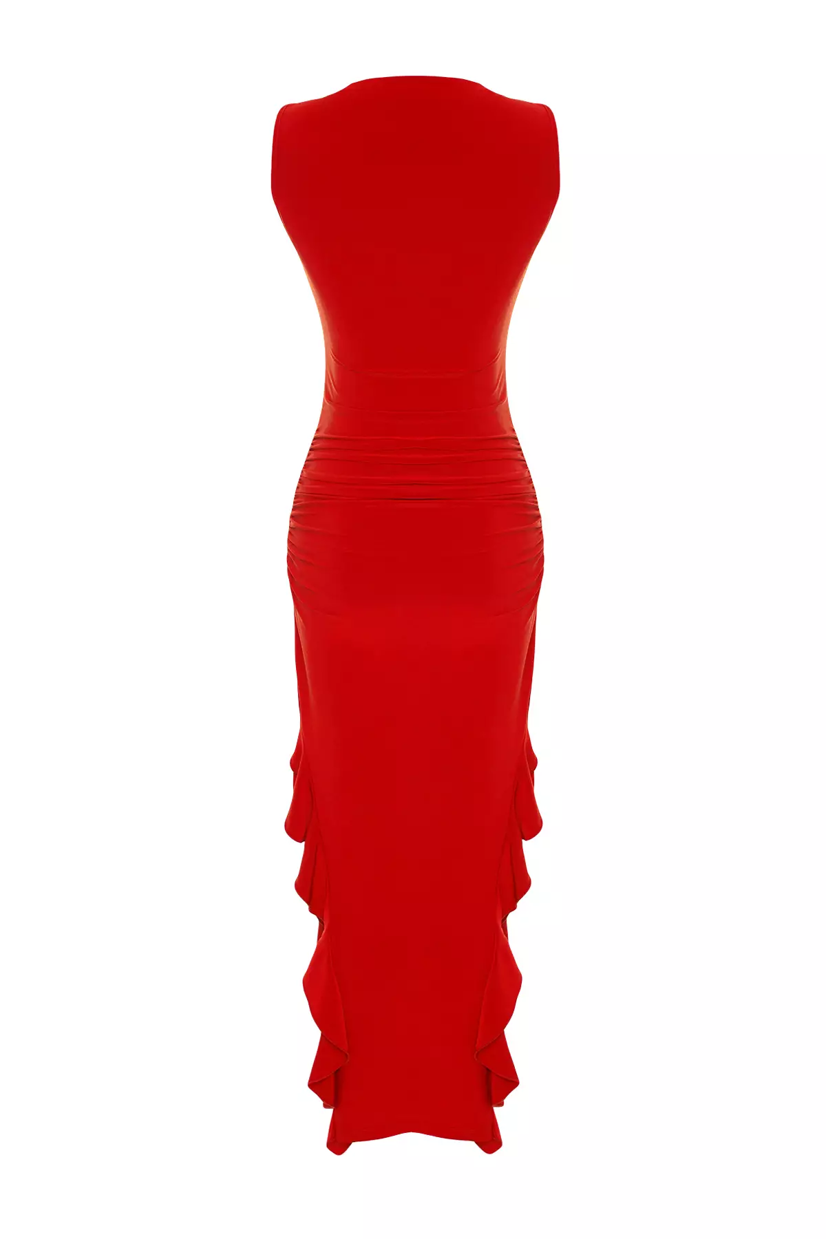Sleeveless Boat Neck Ruched Midi Dress
