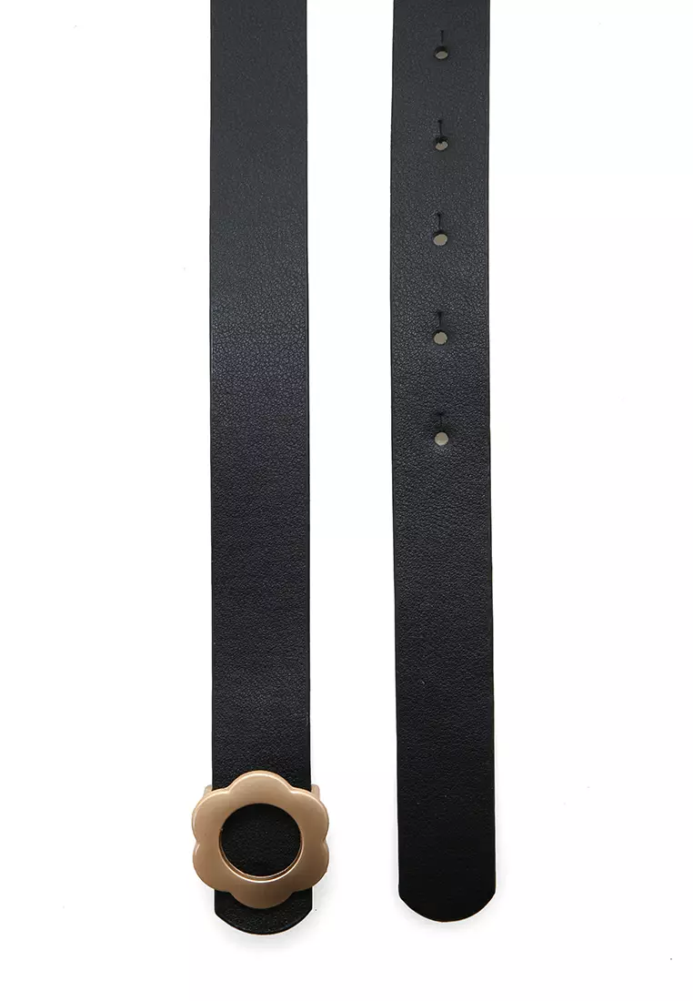 Imani Ikat Pinggang Aksesoris Fashion Wanita Flower Ring Belt Material Leather ORIGINAL - Black