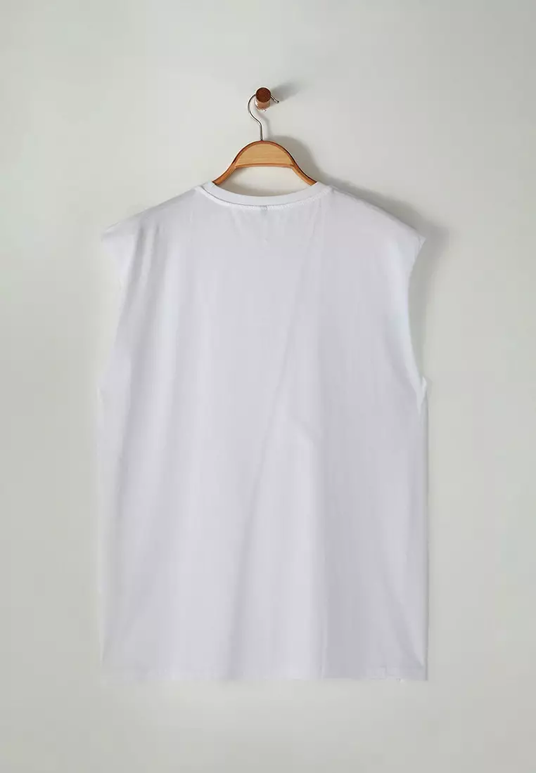 White Regular/Normal Cut Basic 100% Cotton Plus Size Tank Top TMNSS25CV00000