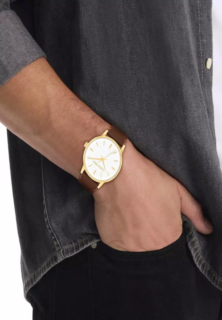 Men's Brown Leather Quartz Watch - CK25200503