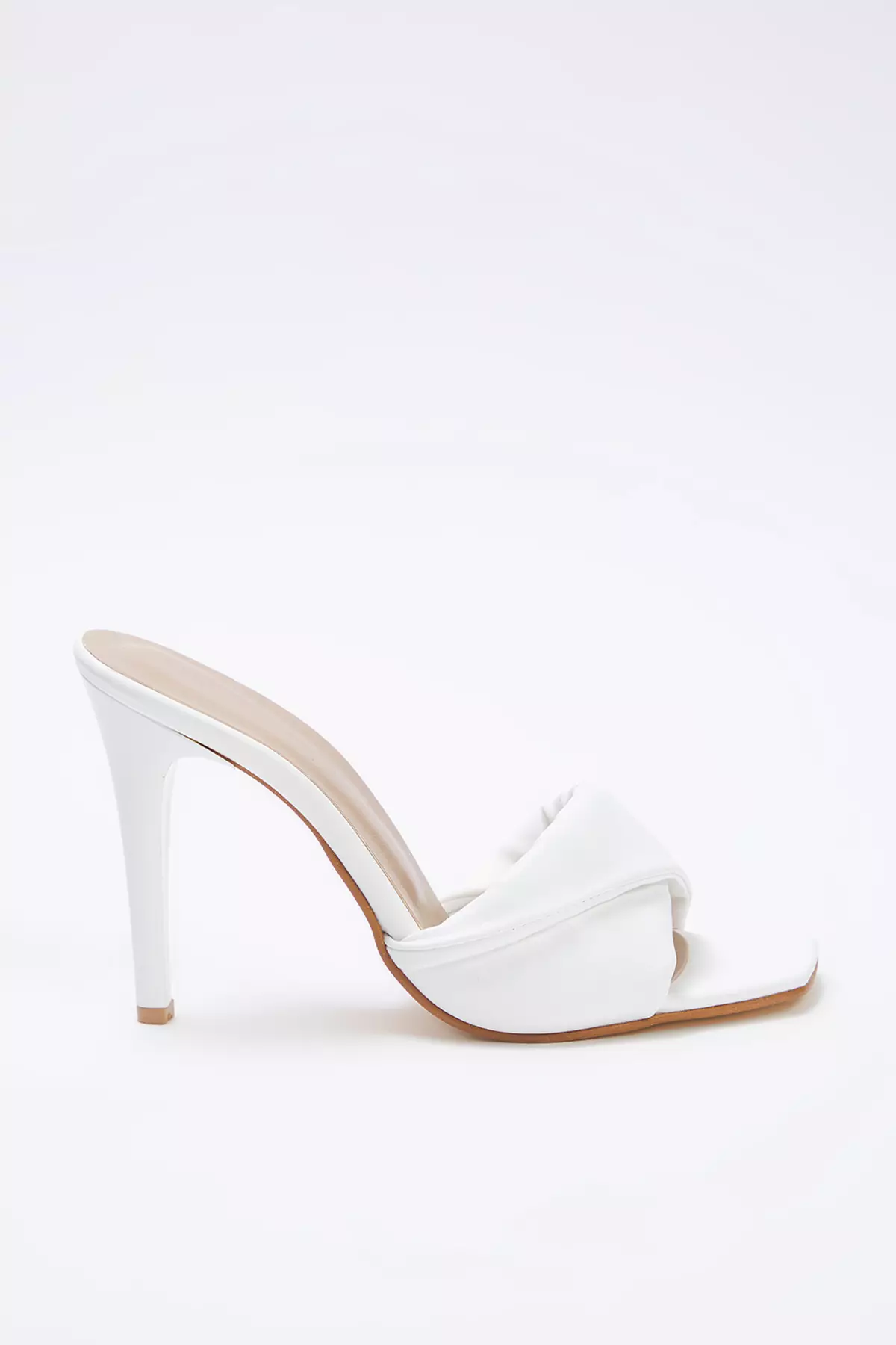 White Asymmetric Band Square Toe Women Thin Heels Slippers Takss25To00058