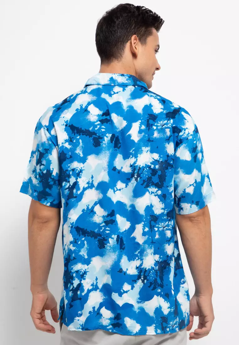 Nade Japan  NTA34 Kemeja Pantai Hawai Kasual Pria Coral Biru