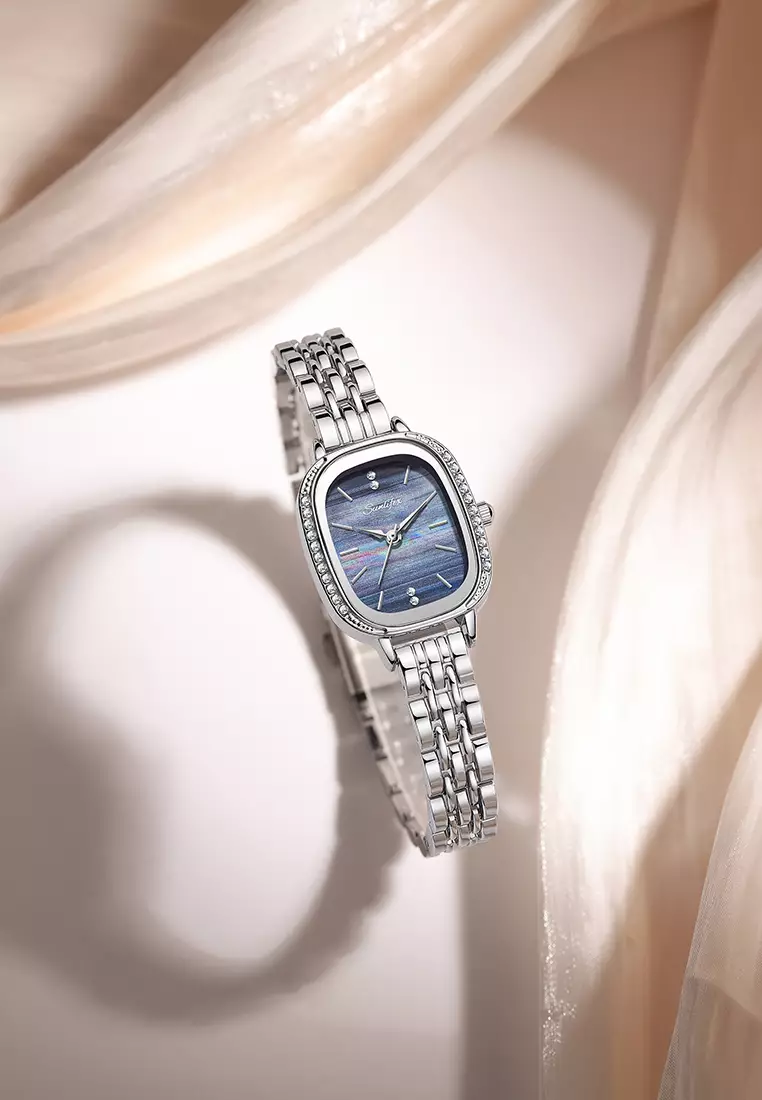 Jam Tangan Wanita A003 Original Korea Elegan Tali Alloy Kuarsa Jam Tangan Cewek silver blue