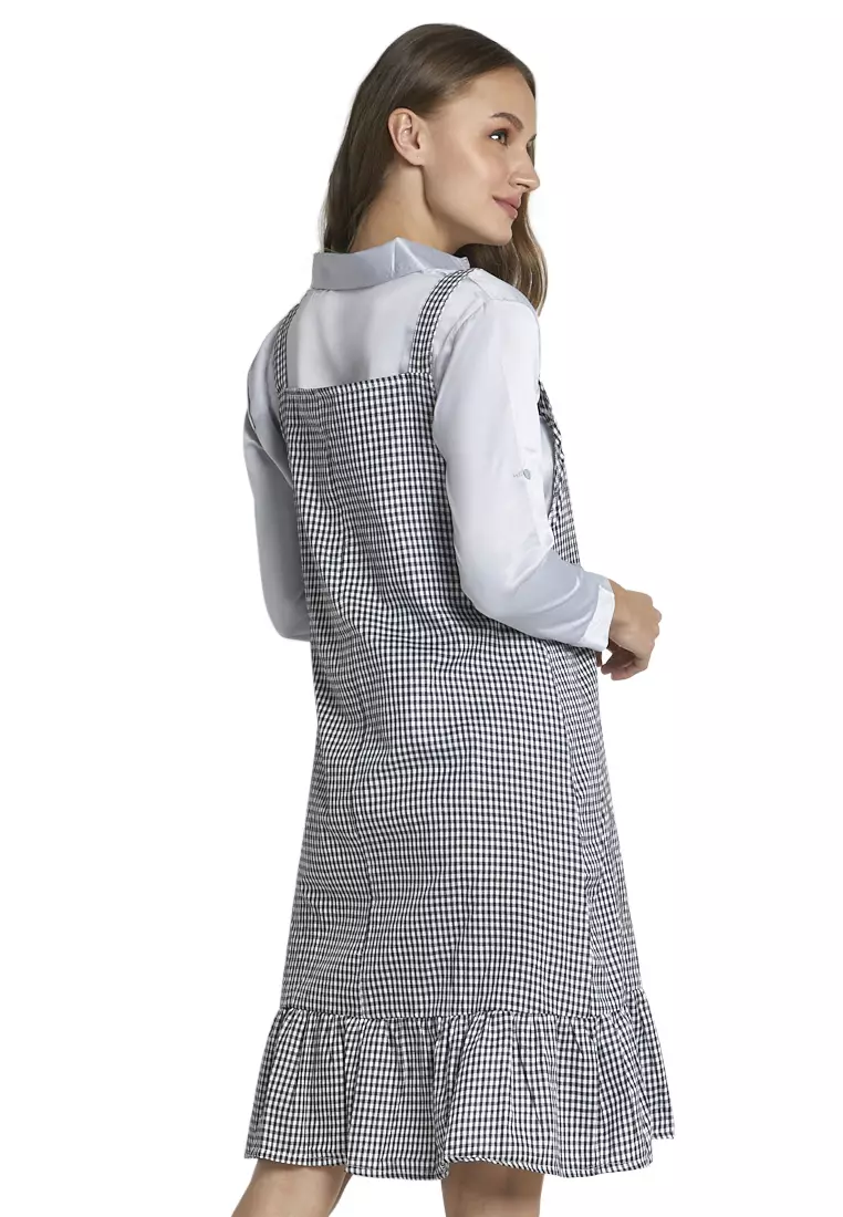 Feliks Tunik Midi Square Overall Motif Kotak Design Casual Wanita - Black