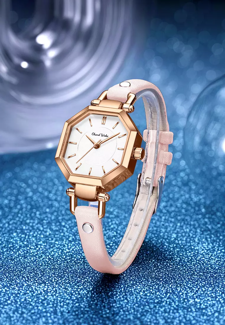 Jam Tangan Wanita Korea Anti Air Original Kuarsa Wanita Tali Kulit Jam Tangan Cewek Kotak Indah Pink