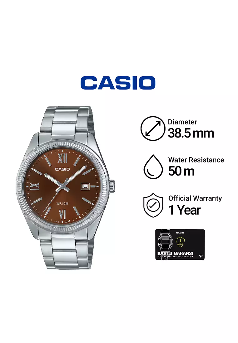 Casio MTP-1302DD-5AV - Jam Tangan Analog Pria - Silver Stainless Case Brown Dial