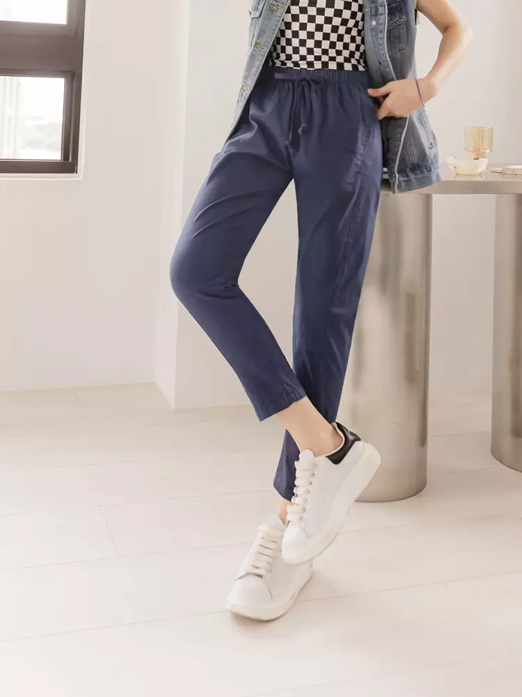 Slub cotton elastic harem pants [BA4007]