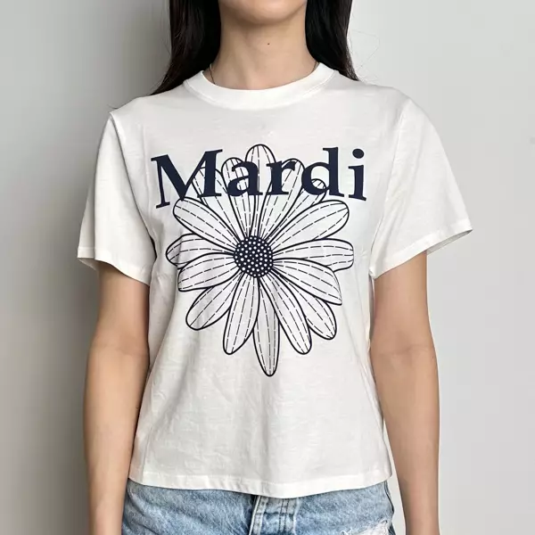 Kaos MARDI MERCREDI FLOWER NAVY WHITE TSHIRT 100% ORIGINAL
