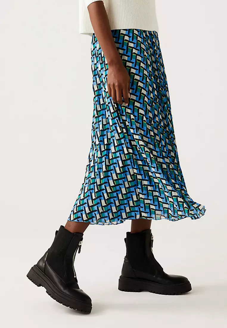 Geometric Pleated Midaxi Skirt
