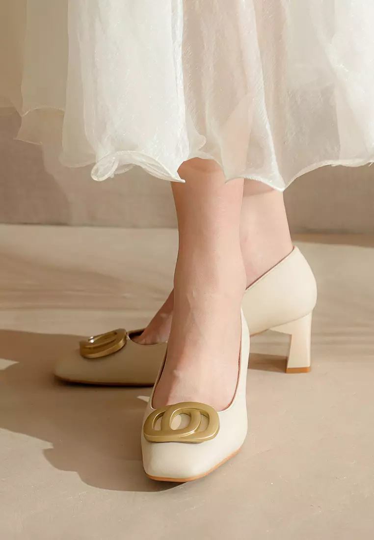 5CM Metal Buckle Microfiber Leather Pumps BY2355-18