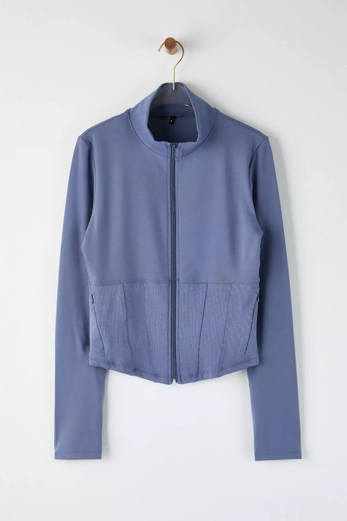 Indigo Brushed Soft Fabric Thumb Hole Knitted Sports Jacket/Sweatshirt