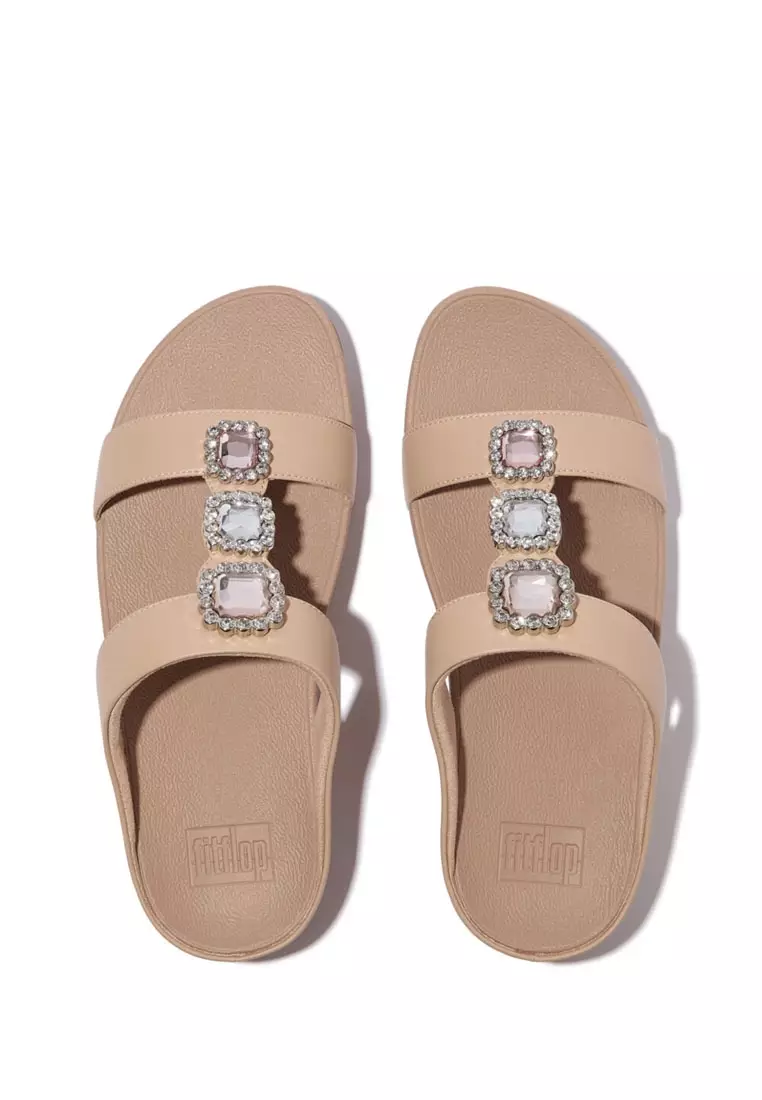 FitFlop FINO Crystal-Jewel H-Bar Slides - Classic Beige (E1L-B41)