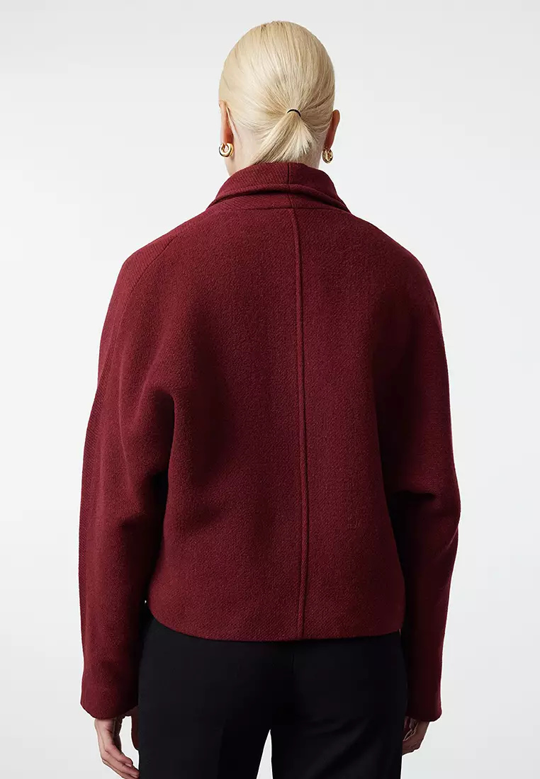 Claret Red Regular Woolen Short Jacket Coat Twoaw25Kb00047
