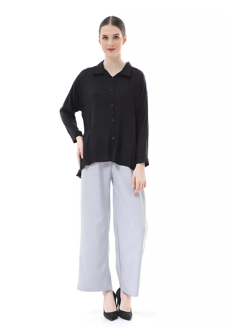 Ayudia Shirt Long Sleeve Atasan Wanita Premium Quality - Hitam
