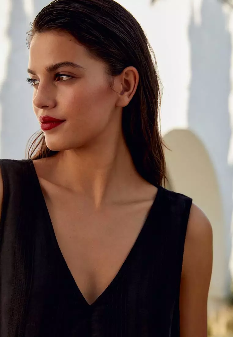 Linen Blend V-Neck Mini Dress