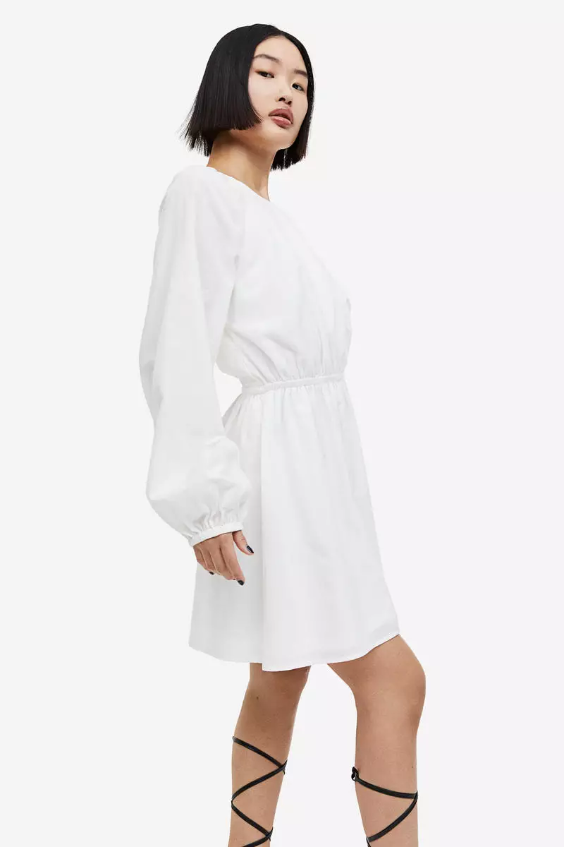 Buy H&M Balloon-sleeved open-backed dress 2025 Online | ZALORA