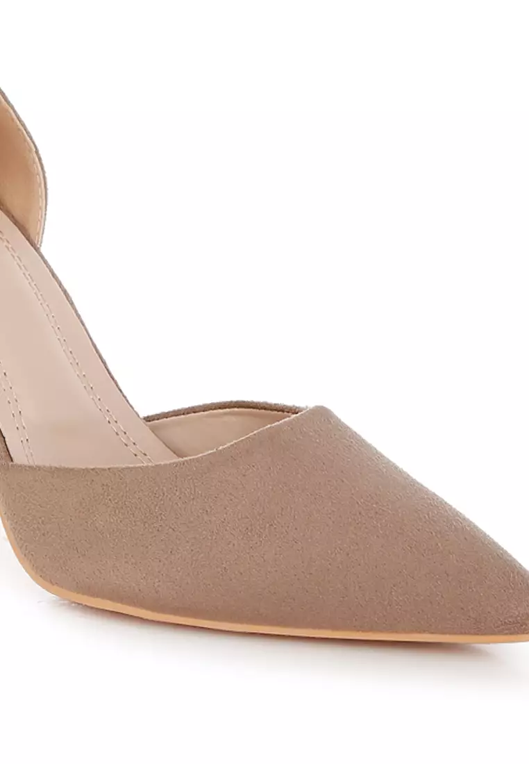 Microfiber Stiletto Sandals in Taupe