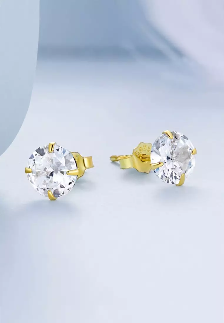 Solid Silver Mary Anne Crystal Stud Earrings In Gold