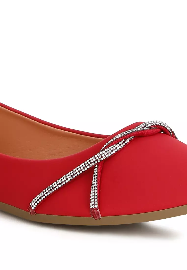 紅色萊茵石人造皮革芭蕾舞鞋