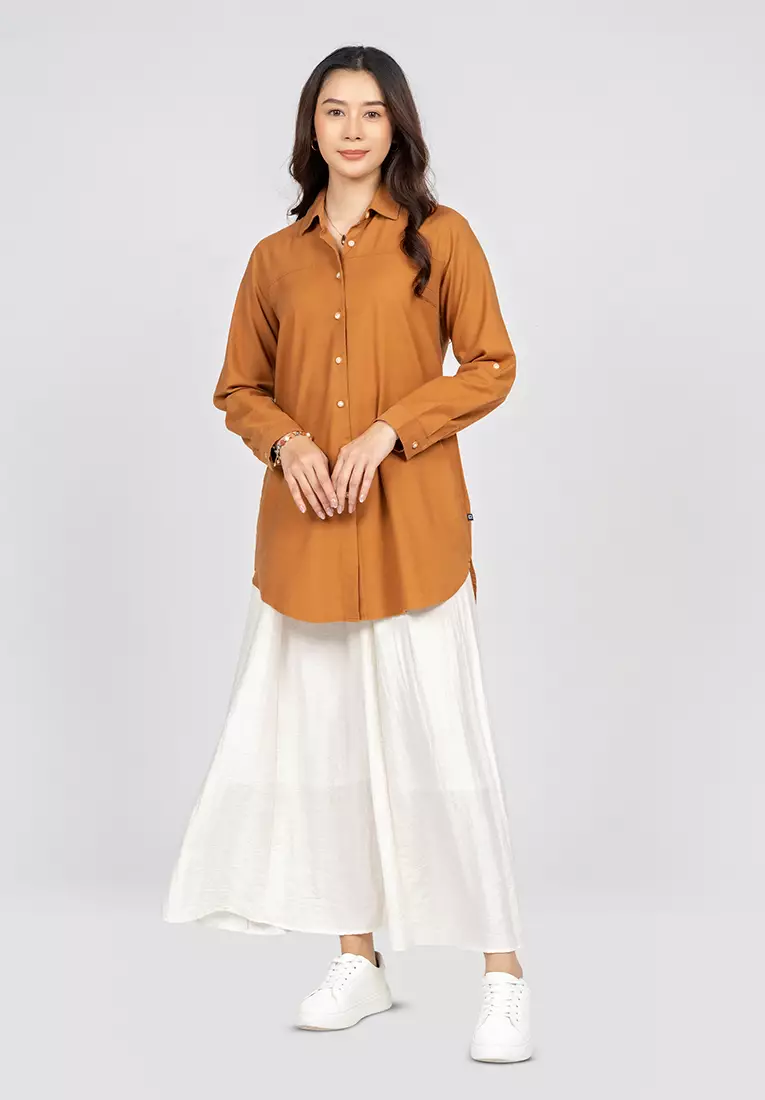 C2 Hugion Brown Casual Maxi Shirt Wanita