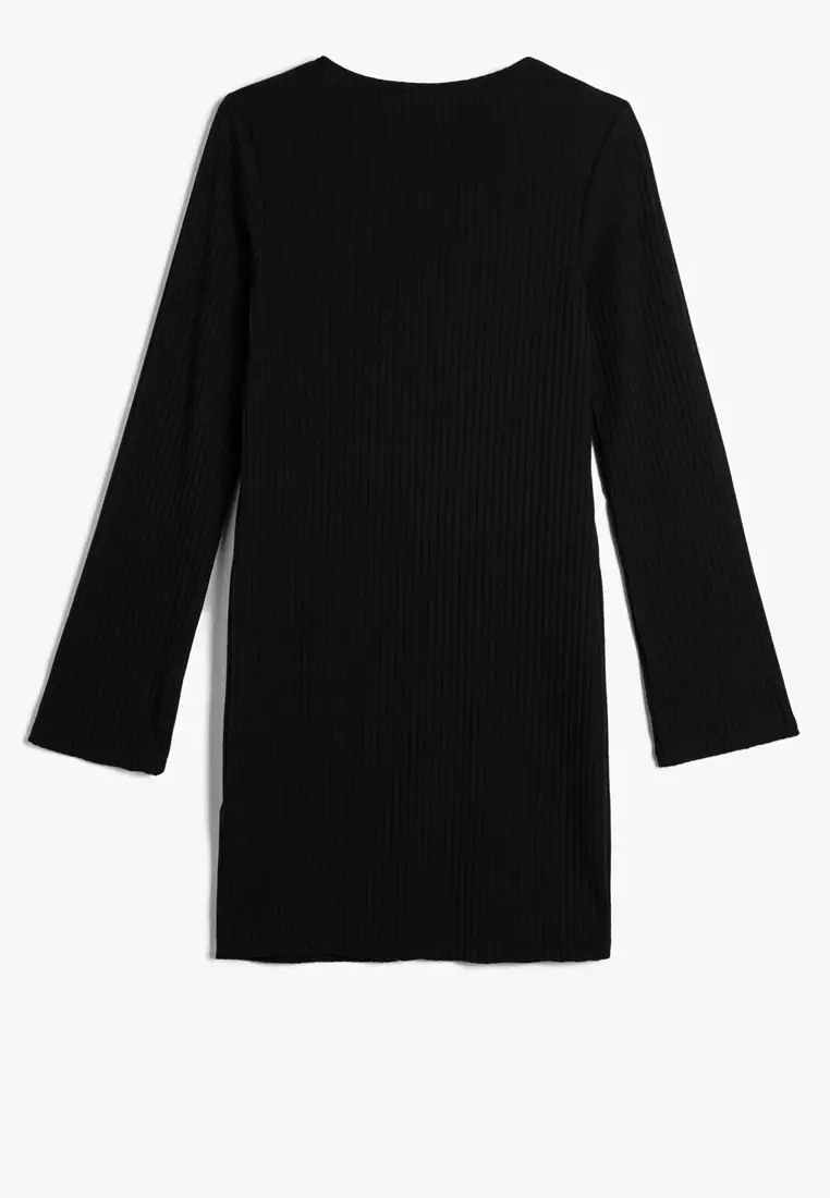 Jual KOTON Round Neck Ribbed Long Sleeve Mini Dress Original 2025