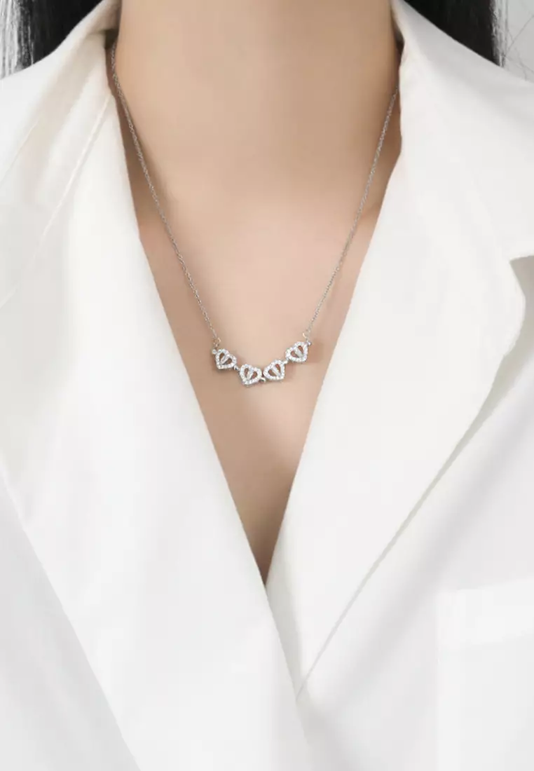 Kalung Wanita Berlian Korea Fashion Dual Wearing Method Kalung Cewek Original Titanium silver