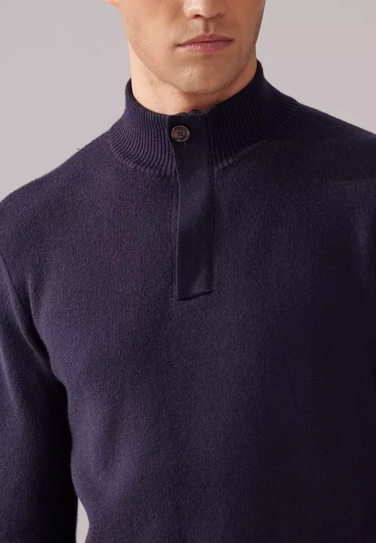 Navy Blue Cashmere Quarter-Zip Sweater
