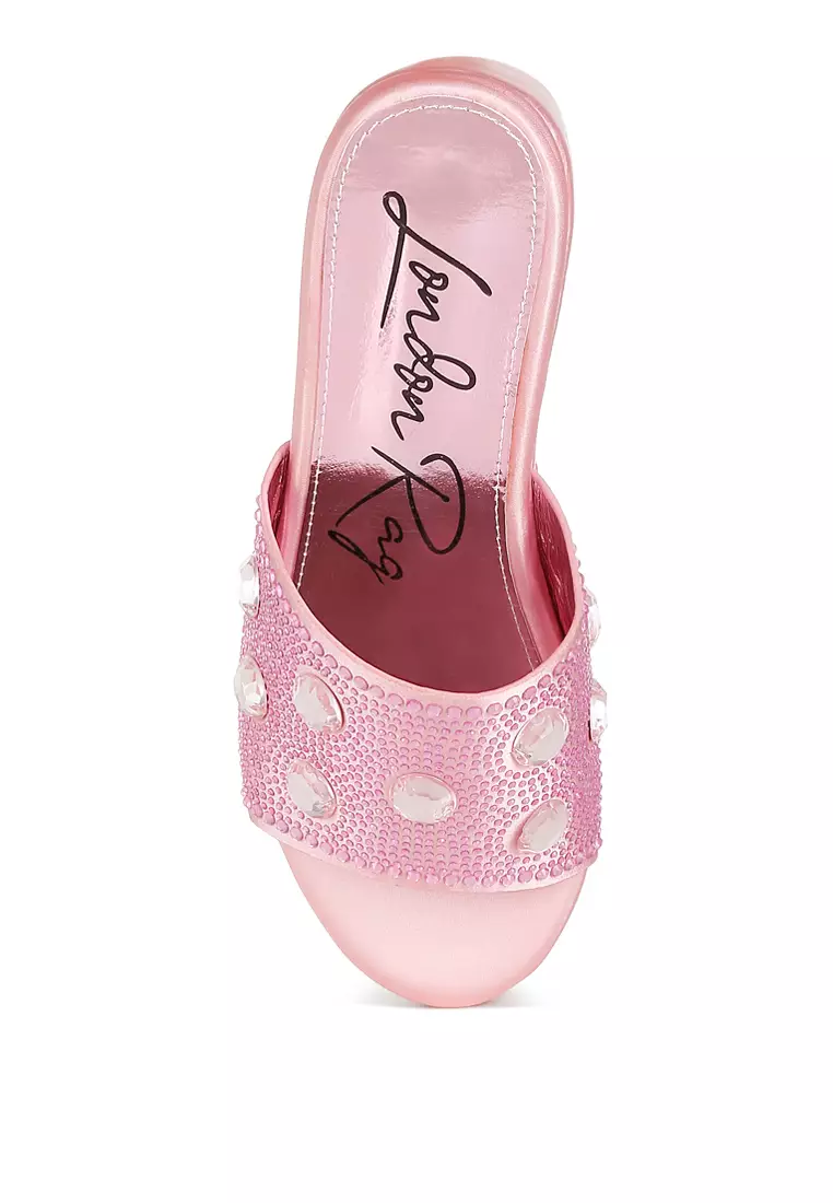 Sandal Platform Berbahan Berlian Imitasi dan Berlian Imitasi Warna Pink