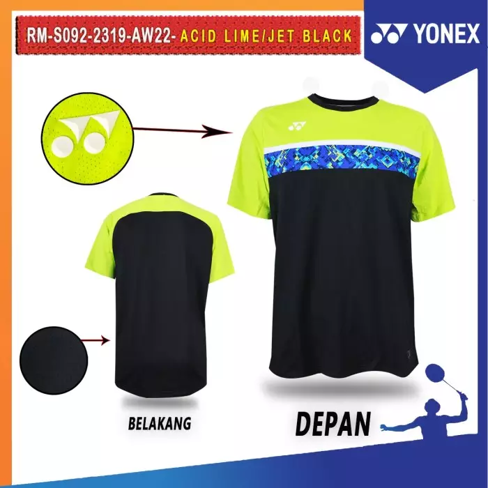 YONEX JERSEY/KAOS YONEX FOR BADMINTON PLAYER RM 2319 AW22-S ORIGINAL- LIME BLACK