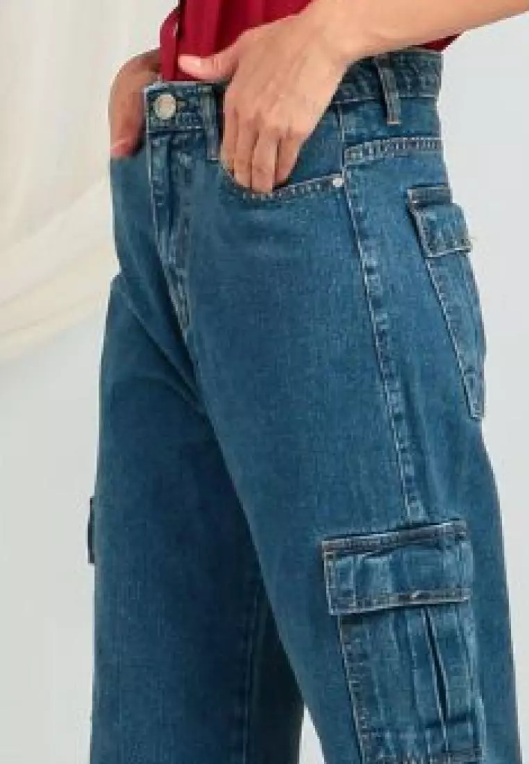 Gwen Cargo Jeans Highwaist in Blue