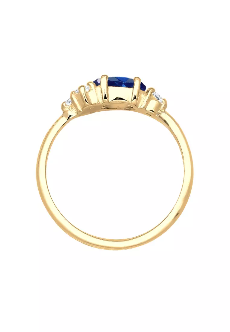 Ring Engagement Classic Zirconia Crystals Synthetic Sapphire Gold Plated