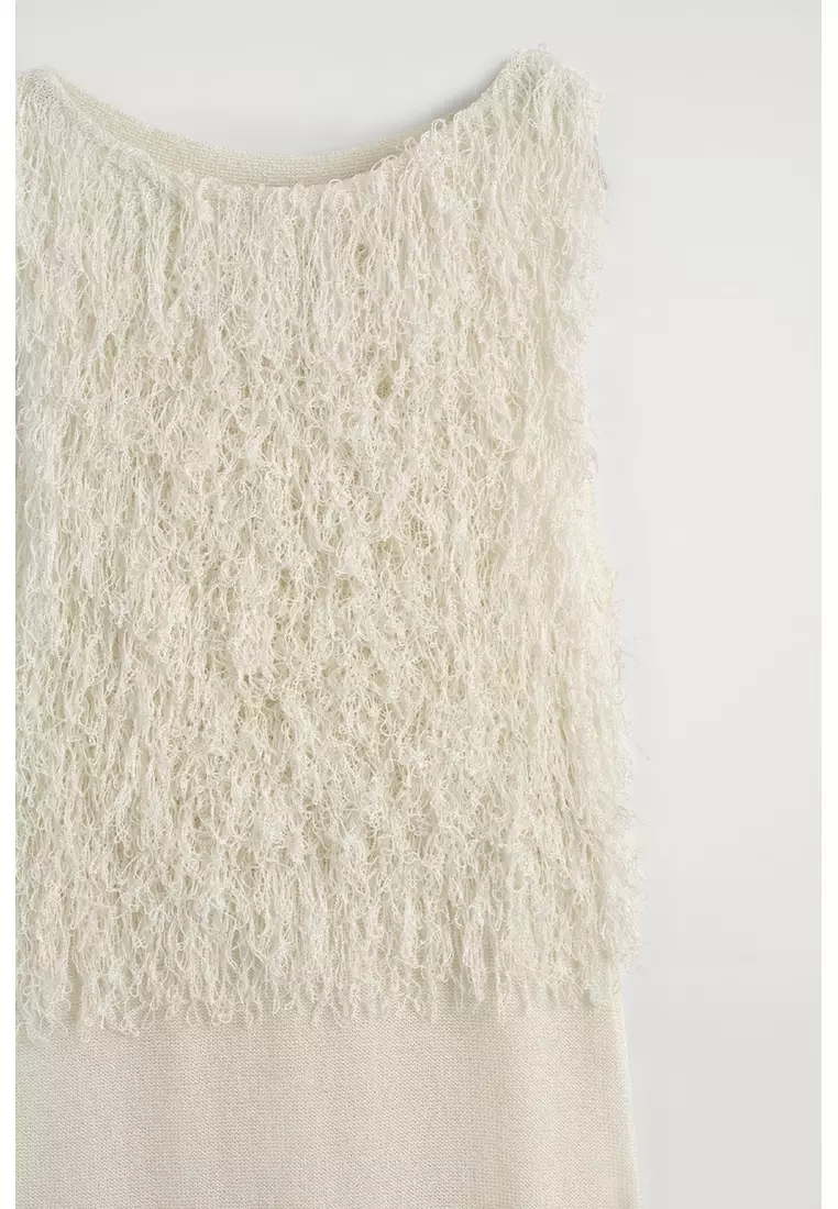 FRINGED KNITTED COLUMN DRESS