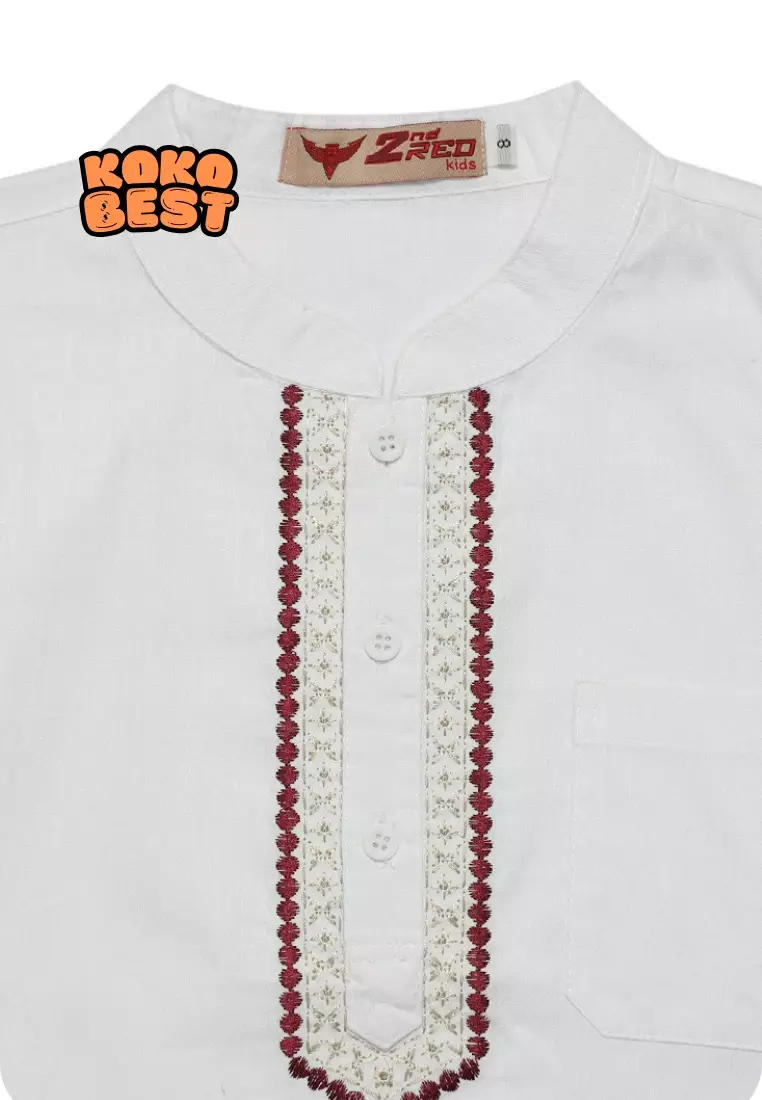 Baju Koko Lengan Panjang Best Putih-Merah