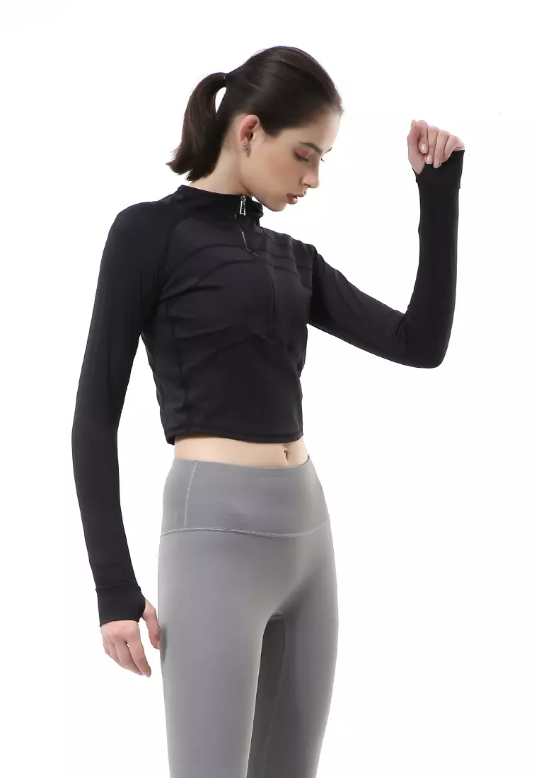 Mikayla Baju Olahraga Wanita Lengan Panjang Sportywear Model Risleting Material Nylon ORIGINAL - Black