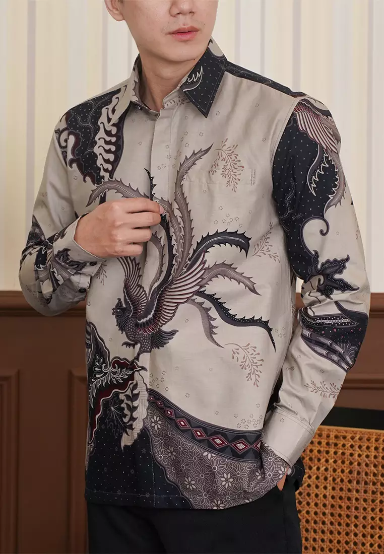 Enzy Batik Essential Kemeja Batik Pria Adinata - Grey