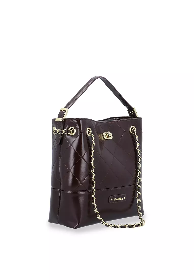 The Aurora Quilted Top Handle Bag - Dark Brown