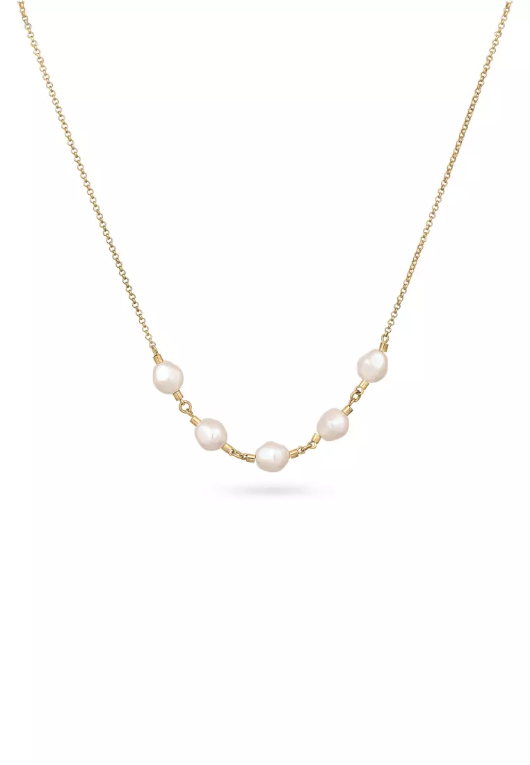 Necklace Short Pearls Gold Plated Embellished With Crystals By Swarovski®