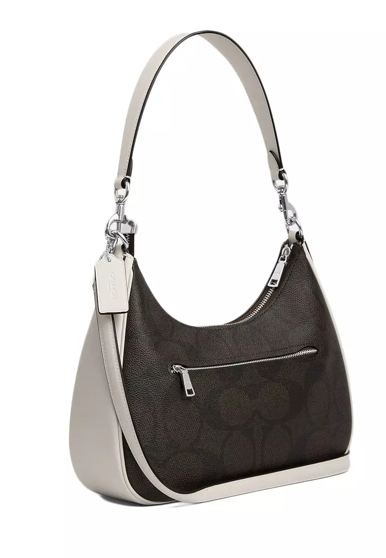 Teri Hobo In Signature Canvas With Graphic - Walnut/White