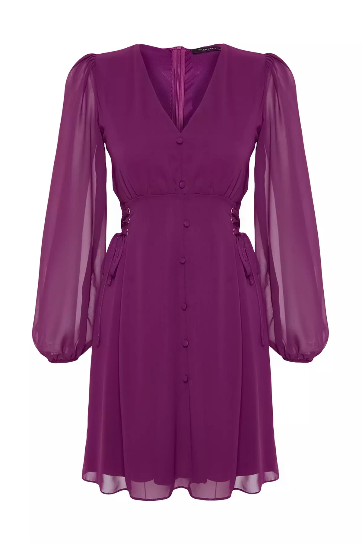 Buy Trendyol Purple Eyelet Detail and Buttons Lined Chiffon Woven Dress ...