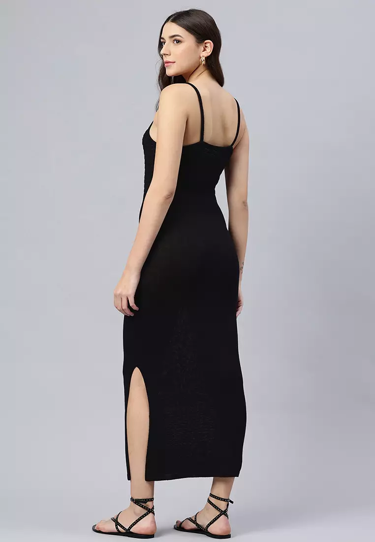Black Straight Side Slit Dress