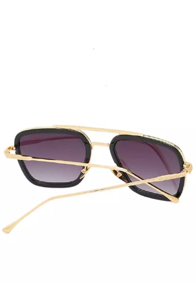 Ells Kacamata Tony Stark Steampunk HD Design Polarized Sunglasses Material Metal ORIGINAL - Black Gold