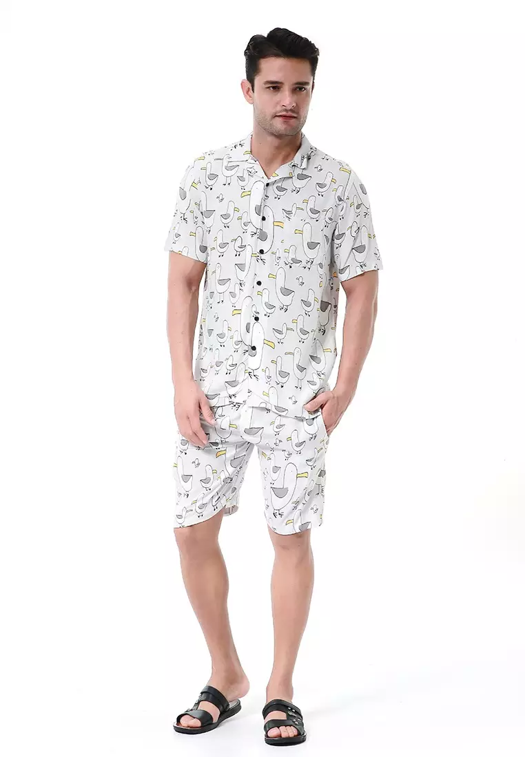 Deon Piyama Pria Duck Motive Kemeja One Set Lengan Pendek Material Rayon ORIGINAL - Gray