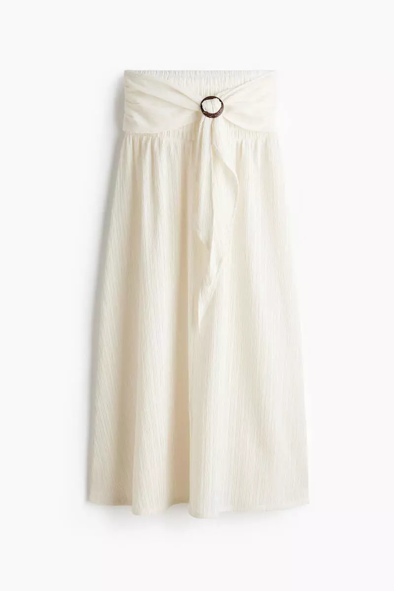Crinkled tie-belt skirt