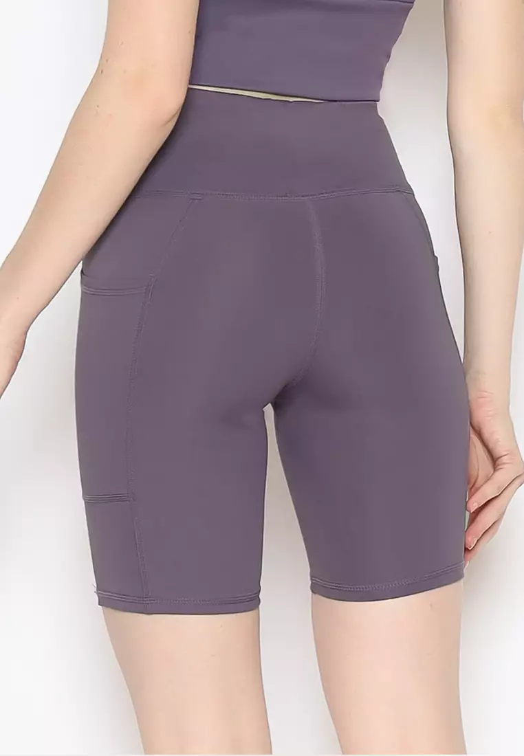 Fitwear - Celana / Legging Pendek Olahraga Wanita KARINA BASIC POCKET MEDIUM WAIST - AMETHYST