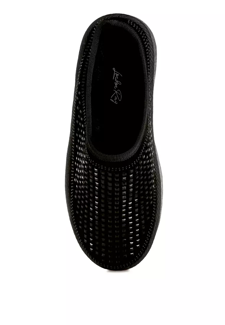 Black Rhinestones Embellished Platform Classic Slip-On